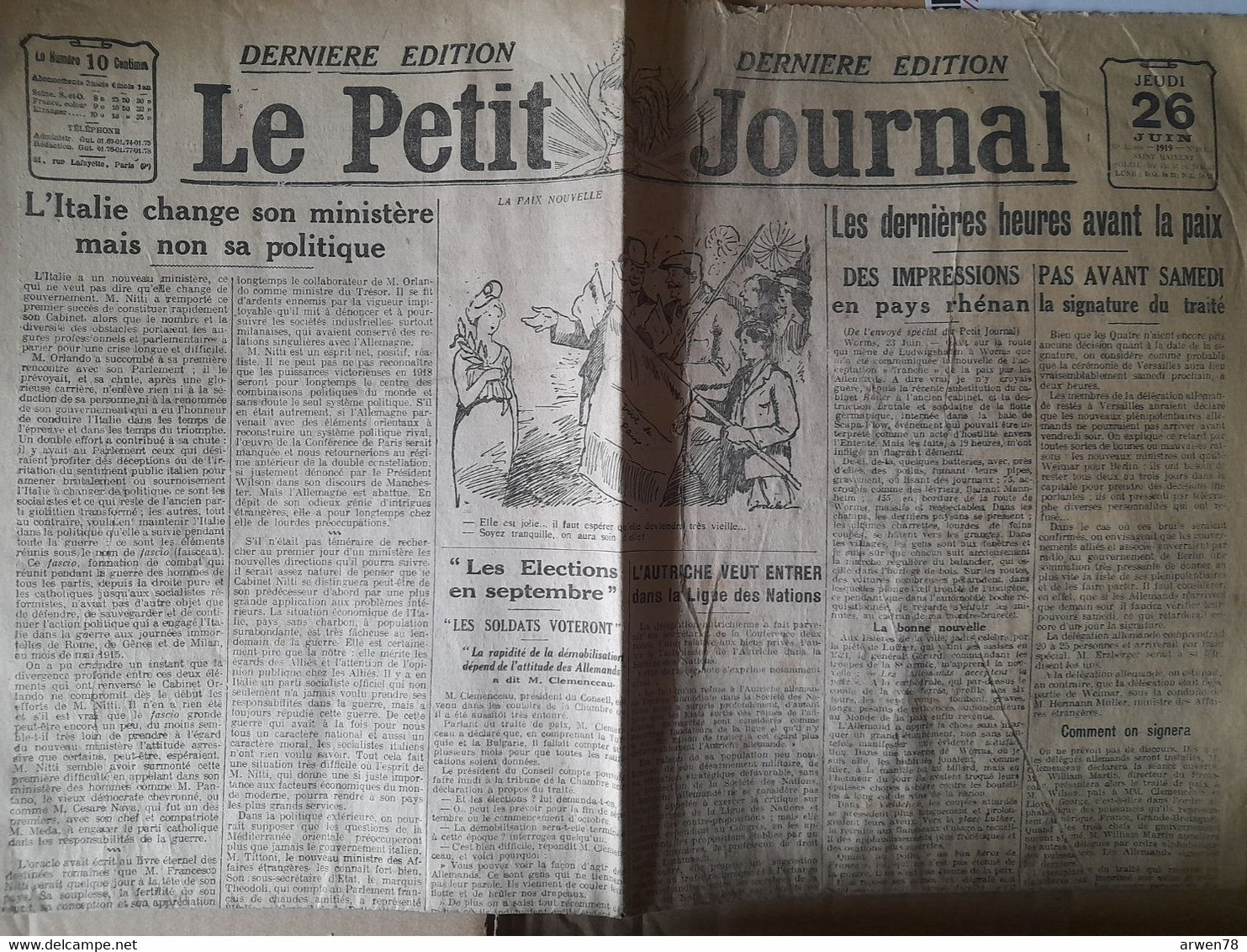 Quotidien Le Petit Journal 26 Juin 1919 Dernieres Heures Avant La Paix L'italie Change Son Ministere - Le Petit Parisien