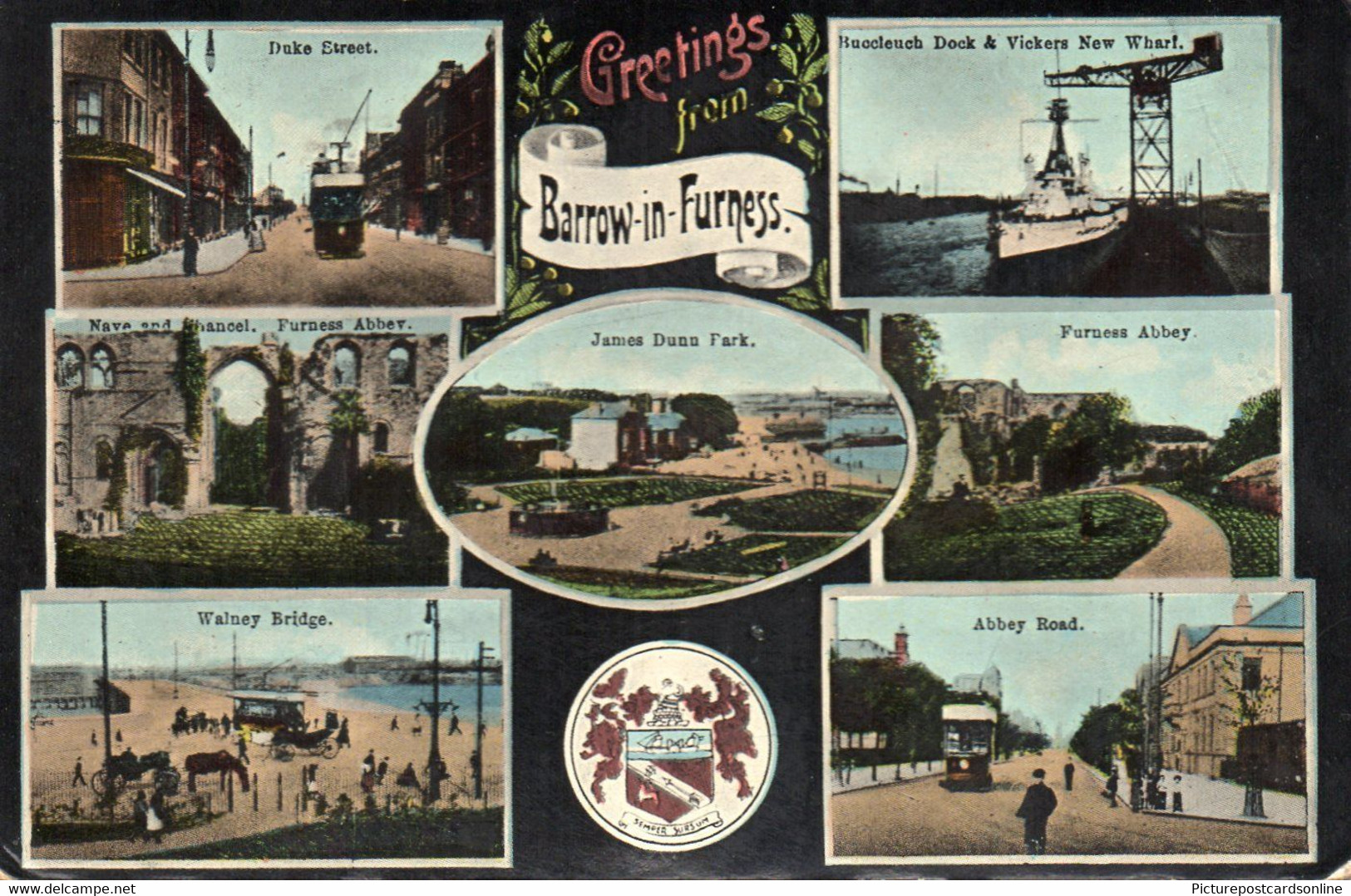 BARROW IN FURNESS GREETINGS MULTIVIEW OLD COLOUR POSTCARD CUMBRIA - Barrow-in-Furness