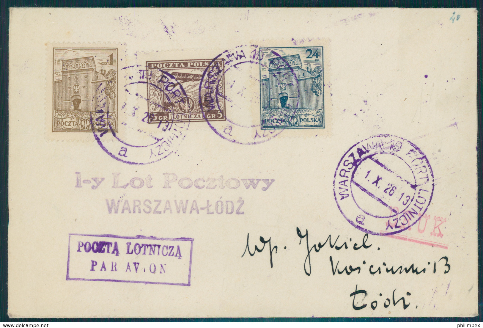 POLAND, 1-y Lot Pocztowy WARSZAWA LODZ 1 X 1926 - Posta Aerea