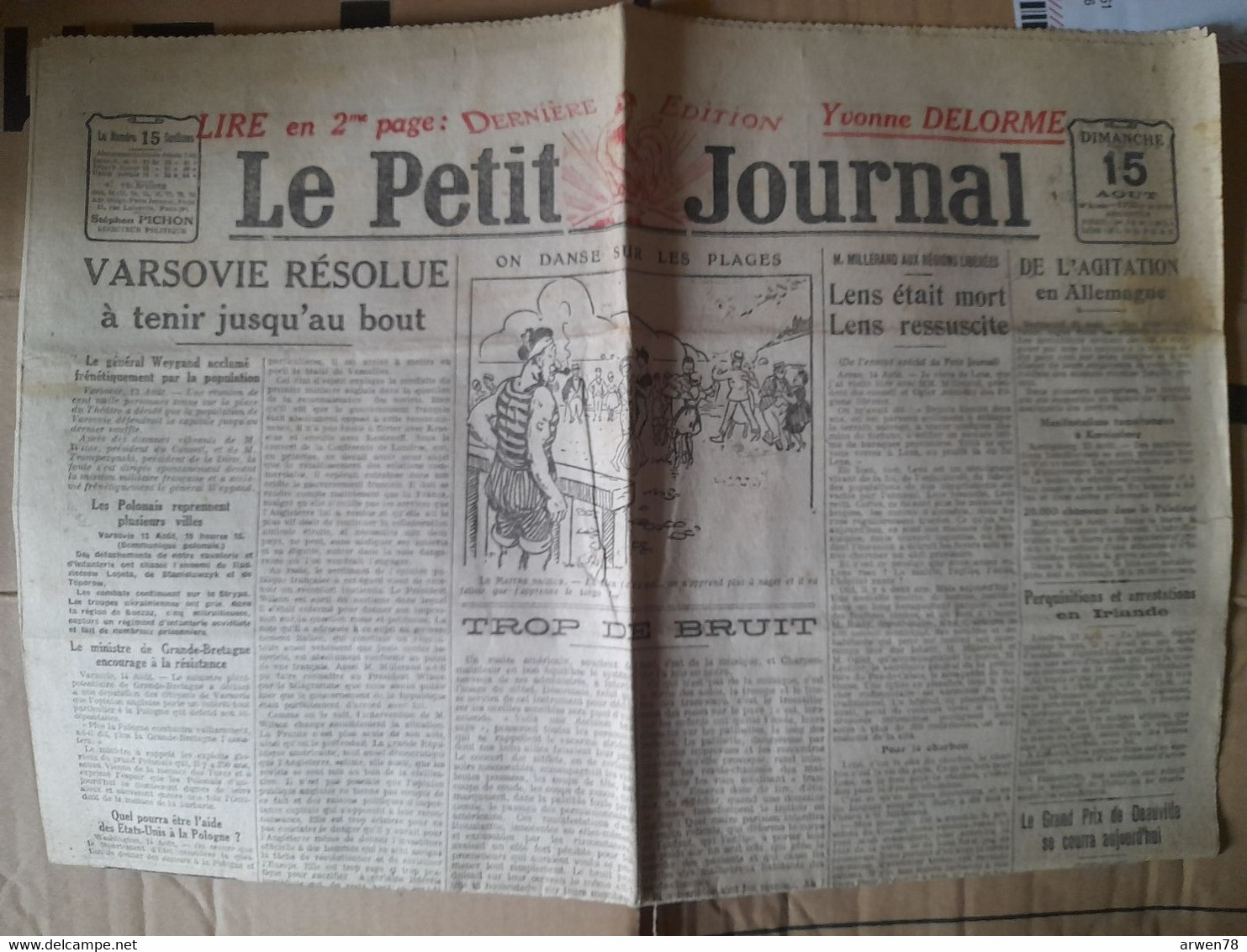 Quotidien Le Petit Journal 4 Aout 1920 Lens Ressuscite Agitation En Allemagne Varsovie Résolue A Tenir - Le Petit Parisien