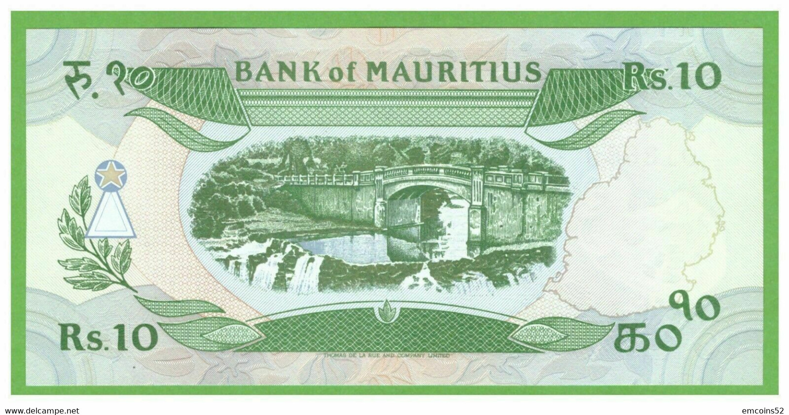 MAURITIUS 10 RUPEES 1985  P-35b  UNC  GREEN UV - Mauritius