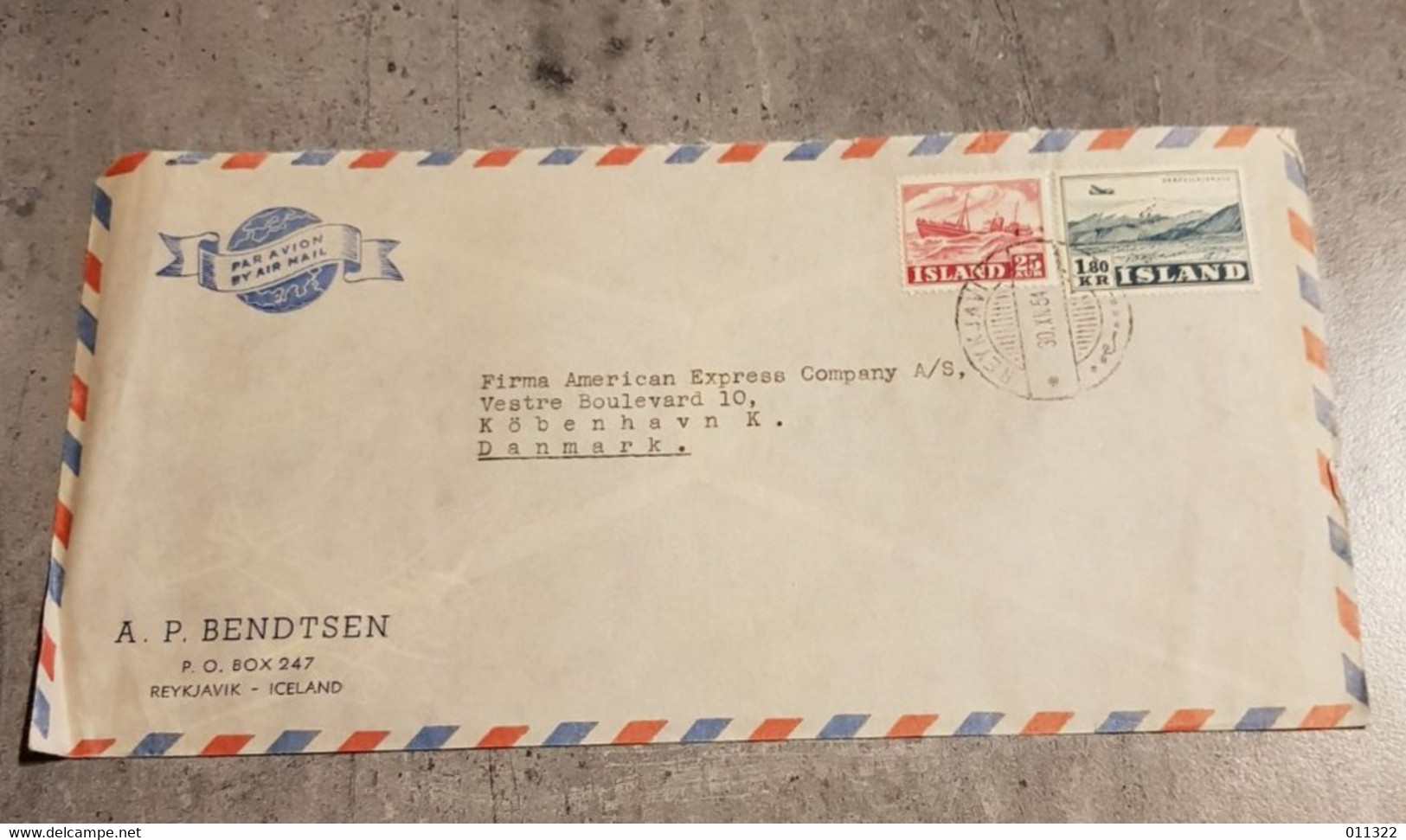 ISLAND PAR AVION AIRMAIL SEND TO DANMARK YEAR 1954 - Luftpost