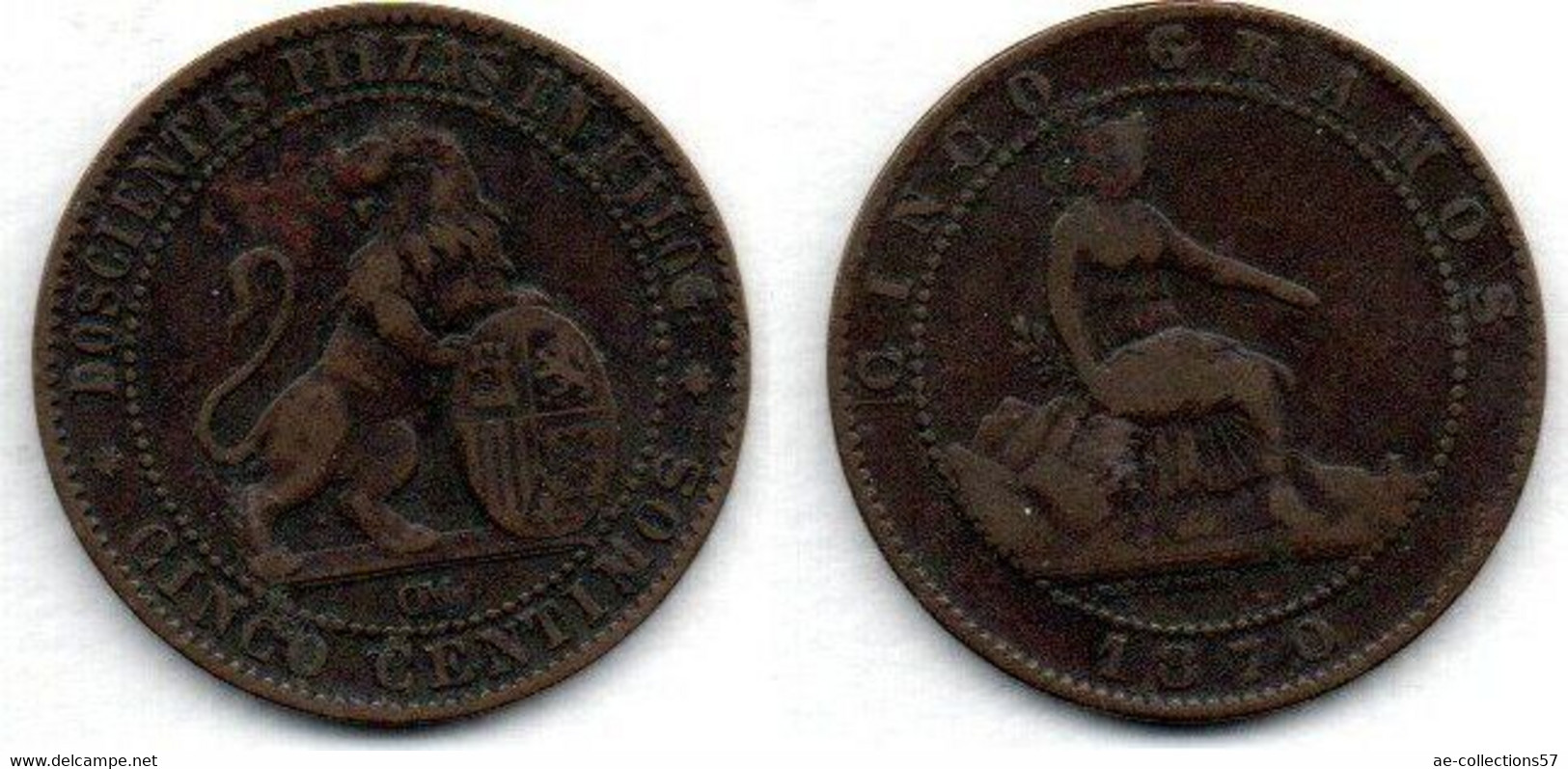 Espagne-  5 Centimos 1870 OM TB - Primeras Acuñaciones