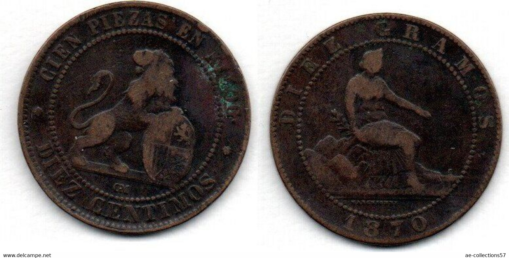 Espagne-   10 Centimos 1870 OM TB - First Minting