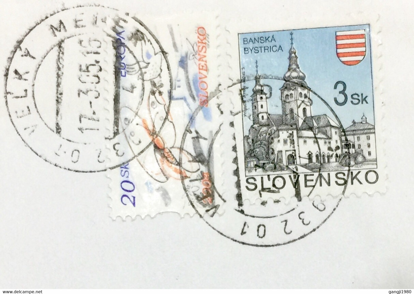 SLOVAKIA 2005, TRIEDA 1 CLASSE SPECIAL LABEL VELKY MEIER USED COVER TO ENGLAND 23SK RATE ,CHURCH,ART, PAINTING,BIRD, - Lettres & Documents