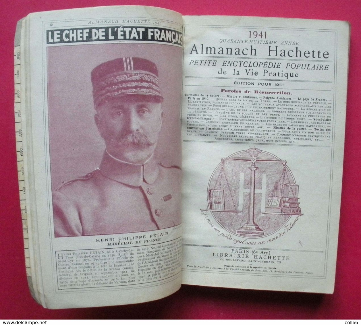 Ww1 Almanach Hachette 1941 Maréchal Pétain, Ligne De Démarcation, Insignes Armée Allemande Divers Autorités Pacte - Dokumente