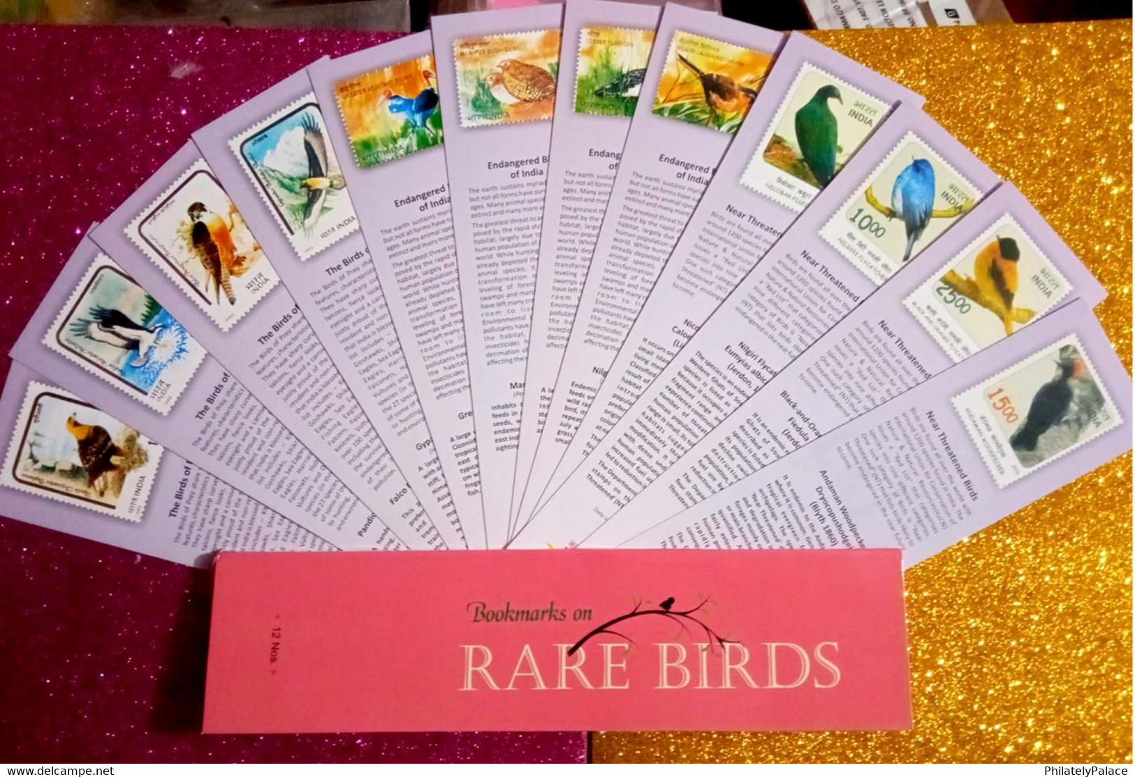 India ** Rare Birds Of India Pack Of 12v Bookmarks Bird , Aves, Fauna Official Issue By India Post (**) Inde Indien - Lettres & Documents