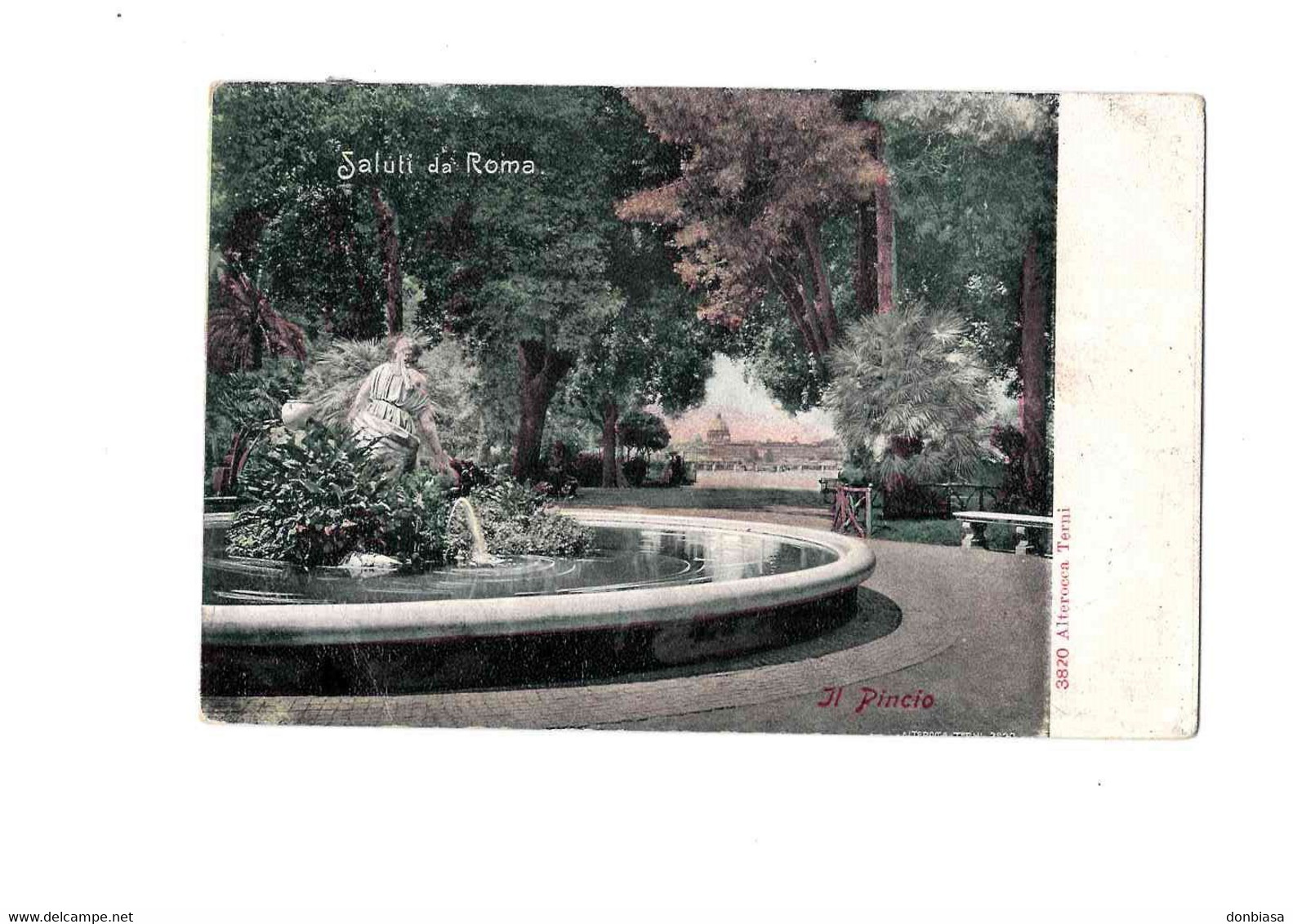 Roma: Saluti - Il Pincio. Cart. Fp Vg 1907 (timbro Ambulante Roma - Pisa) - Parks & Gärten