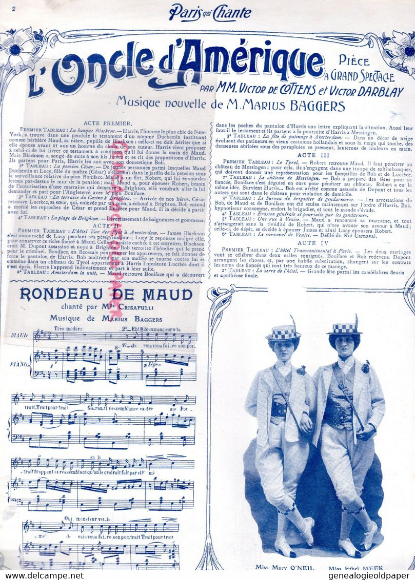 79-PARIS QUI CHANTE- PARTITION MUSIQUE-N° 52 - 1904- POLIN-ONCLE AMERIQUE-LITANIES DES PIEDS-MAYOL-MISTINGUETTE - - Partitions Musicales Anciennes