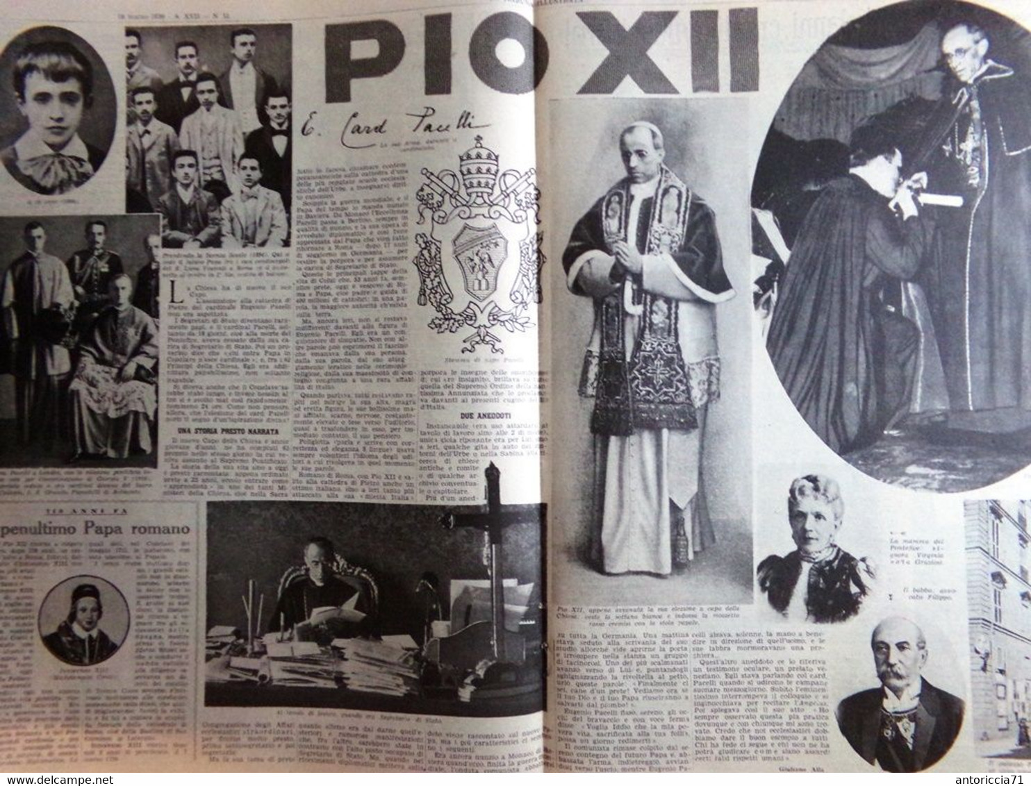 La Tribuna Illustrata 19 Marzo 1939 Papa Pio XII Pacelli Larkman D'Annunzio Voce - Oorlog 1939-45