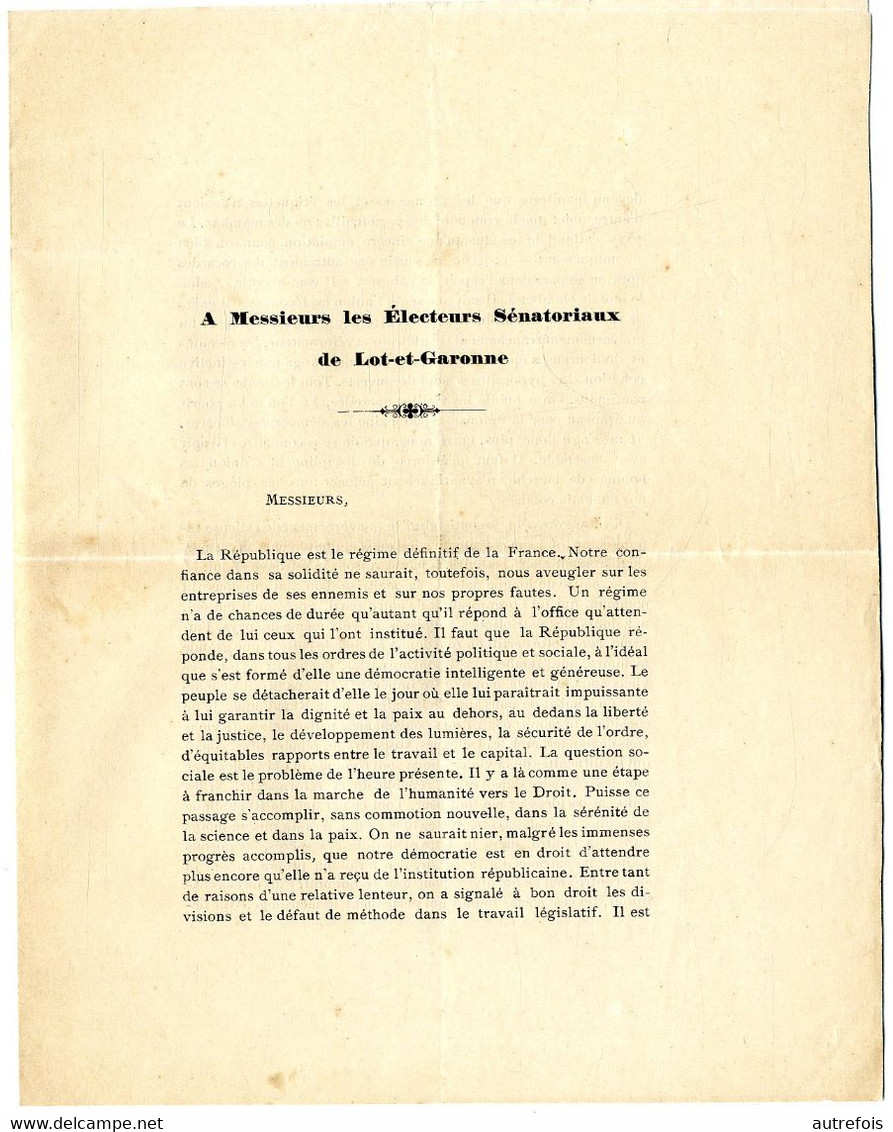 A MESSIEUX LES ELECTEURS SENATORIAUX DE LOT ET GARONNE  DELUNS MONTAUD ANCIEN MINISTRE ELECTIONS SENATORIALE NOVE 1900 - Politiek