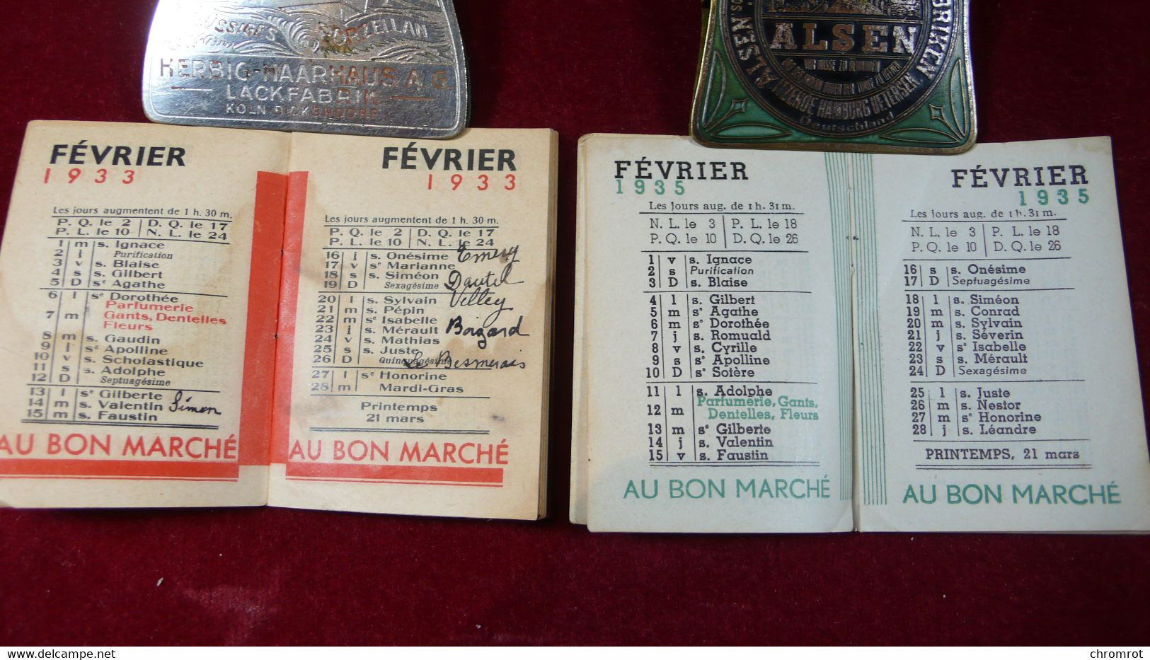 2 Mini Calendar Kalender AU BON MARCHÉ Vintage 1933 / 1935  Maison A. Boucicant Paris 12 Monats Kalender - Petit Format : 1921-40