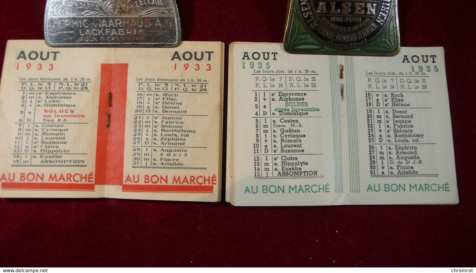 2 Mini Calendar Kalender AU BON MARCHÉ Vintage 1933 / 1935  Maison A. Boucicant Paris 12 Monats Kalender