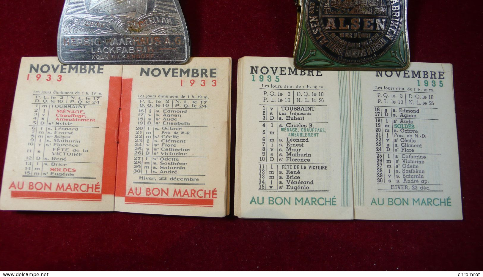 2 Mini Calendar Kalender AU BON MARCHÉ Vintage 1933 / 1935  Maison A. Boucicant Paris 12 Monats Kalender