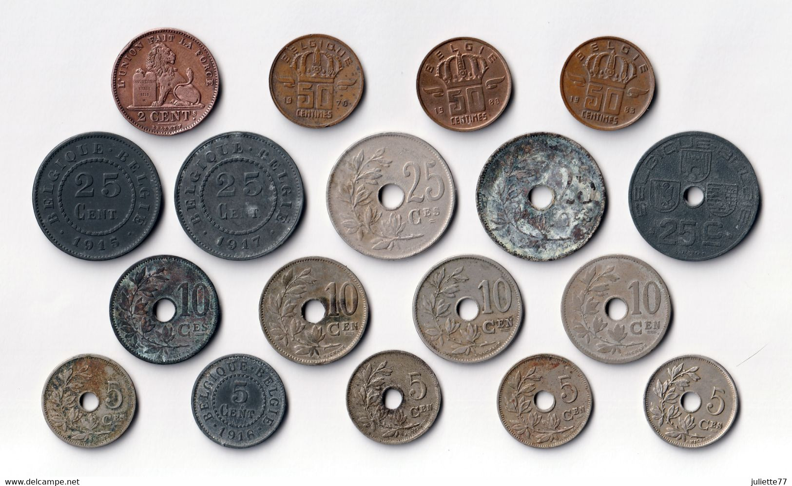 Monnaies - BELGIQUE, Lot De 18 Monnaies : 2, 5, 10, 25 Et 50 Centimes (1904 à 1983) - Collections