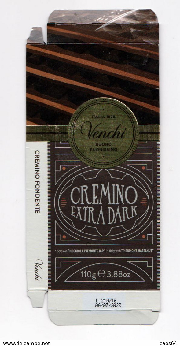 Cremino Fondente Extra Dark Venchi 110 G  Confezione Box CARTA  ITALY - Chocolat