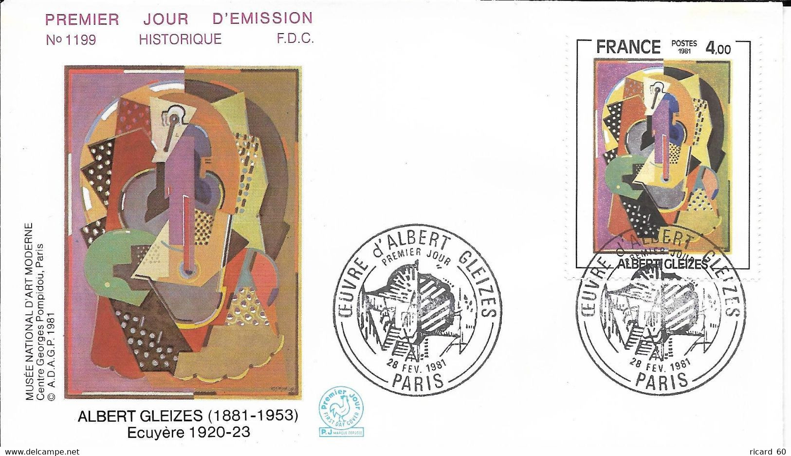 Env Fdc 28/2/81 Paris, N°2137 Yt, œuvre De Albert Gleizes, L'écuyère - 1980-1989