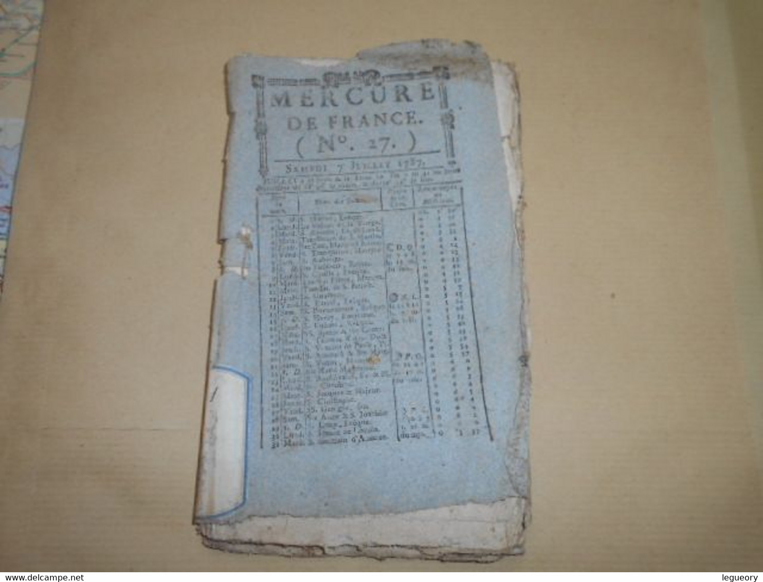 Mercure De France N° 27  Samedi  7 Juillet  1787  Journal De La Librairie - Zeitungen - Vor 1800