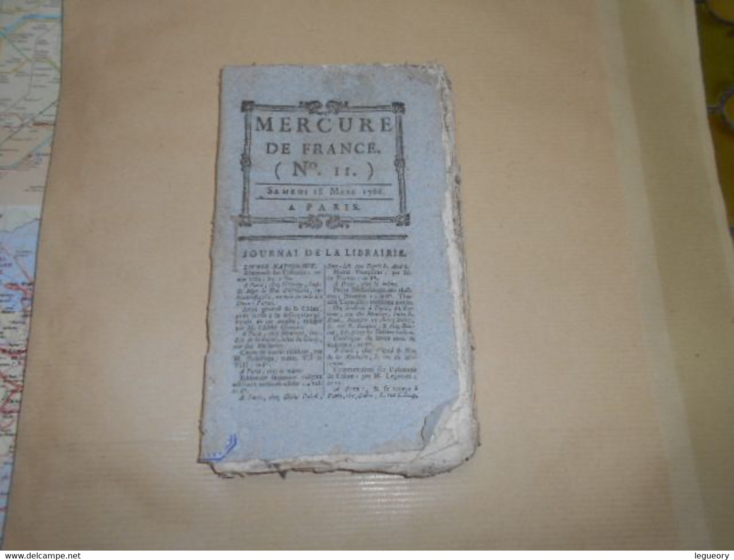 Mercure De France N° 11  Samedi 18 Mars  1786  Journal De La Librairie - Kranten Voor 1800