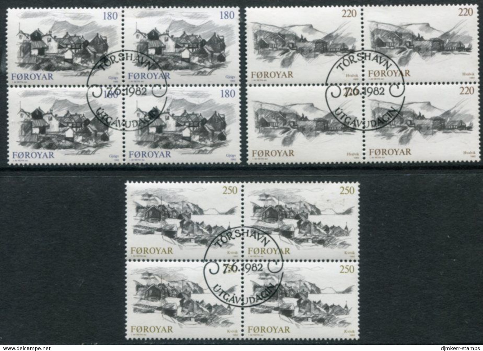 FAROE IS. 1982 Faroese Villages Blocks Of 4 Used  Michel 72-74 - Färöer Inseln