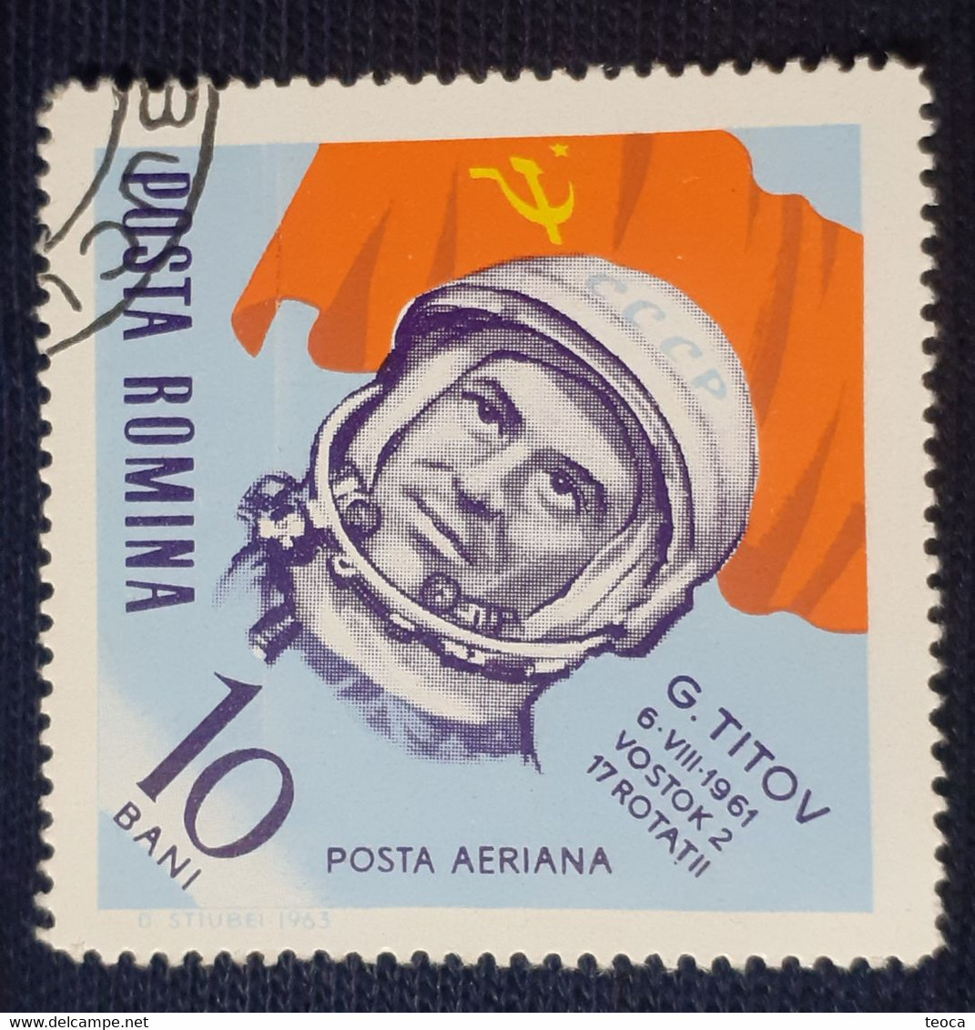 Errors Romania 1964 Mi 2239 Printed With  Line  Cosmos Astronaut G. TITOV,  Used Imperfect Stamp - Abarten Und Kuriositäten