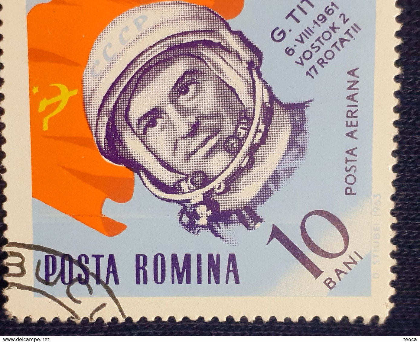 Errors Romania 1964 Mi 2239 Printed With  Line  Cosmos Astronaut G. TITOV,  Used Imperfect Stamp - Errors, Freaks & Oddities (EFO)