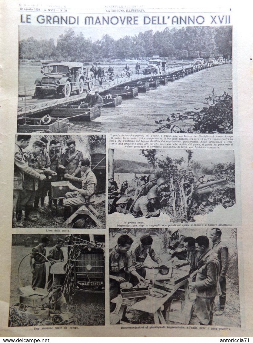 La Tribuna Illustrata 20 Agosto 1939 Grandi Manovre Assam Duce Vacanze Processi - War 1939-45