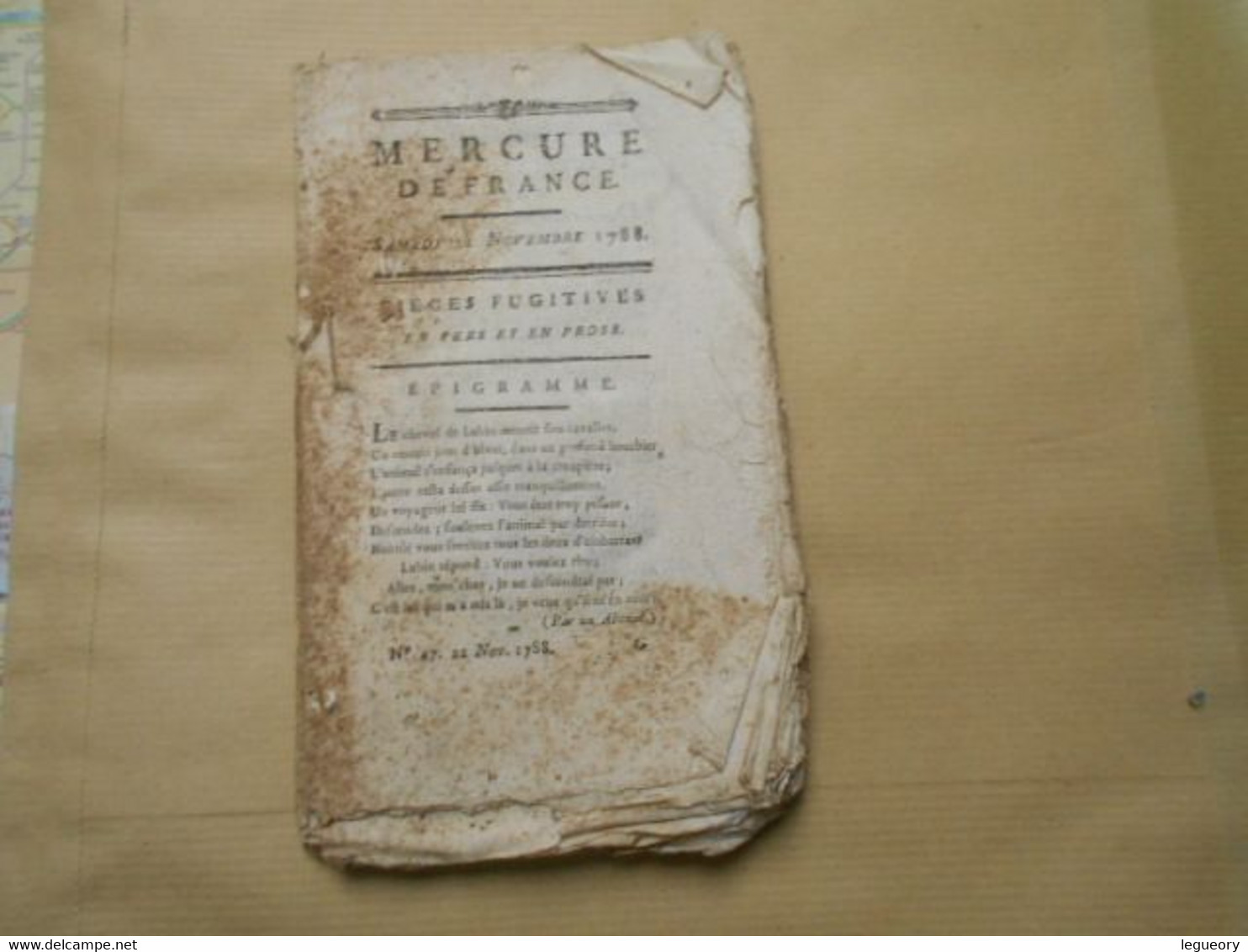 Mercure De France    Samedi   22 Novembre 1788   Journal De La Librairie - Giornali - Ante 1800