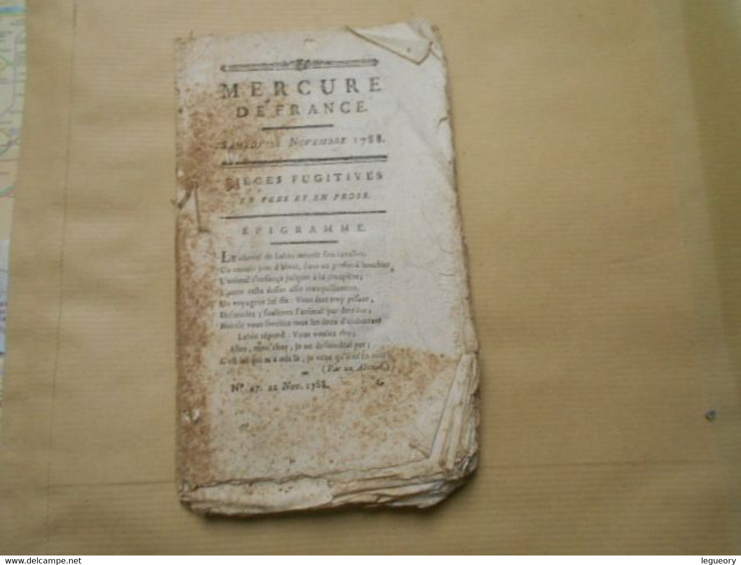 Mercure De France    Samedi   22 Novembre 1788   Journal De La Librairie - Kranten Voor 1800