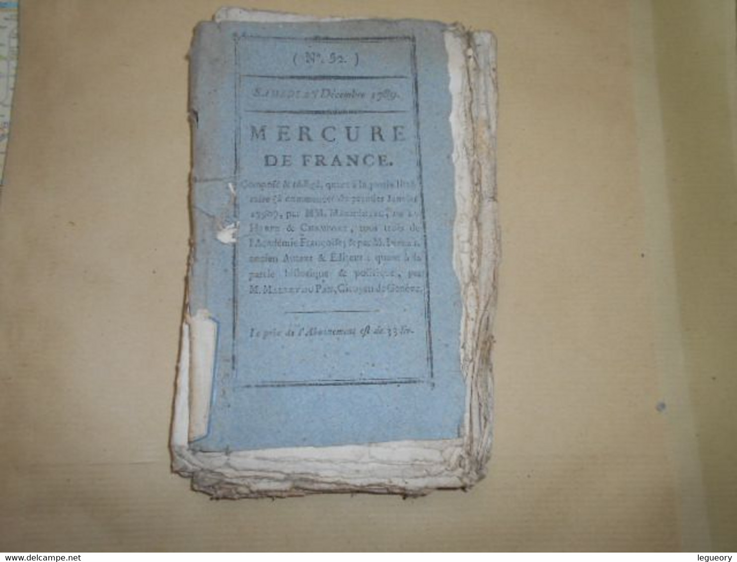 Mercure De France  N° 52   Samedi   26 Decembre  1789   Journal De La Librairie - Periódicos - Antes 1800