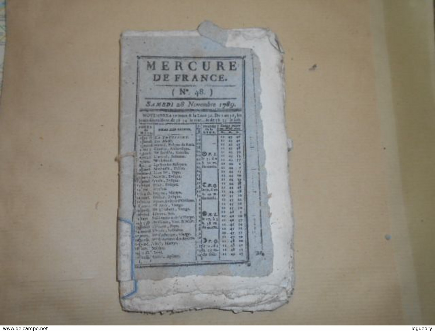 Mercure De France  N° 48   Samedi   28 Novembre  1789   Journal De La Librairie - Zeitungen - Vor 1800