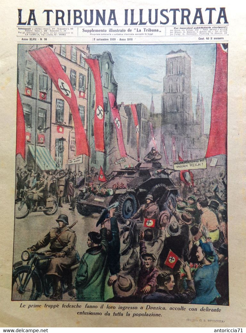 La Tribuna Illustrata 17 Settembre 1939 WW2 Tedeschi Danzica Guerra Televisione - War 1939-45