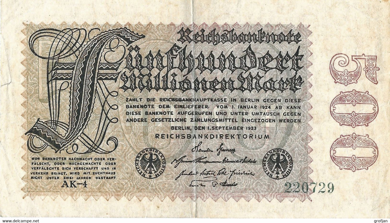 Deutschland - 500 Mio. Mark 1923 - 500 Miljoen Mark