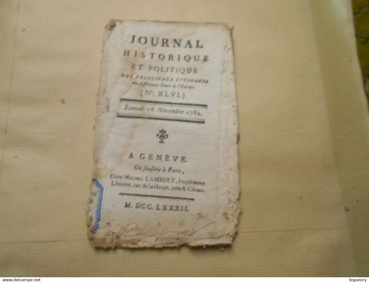 Mercure De France    Samedi  16 Novembre   1782  Journal De La Librairie - Zeitungen - Vor 1800