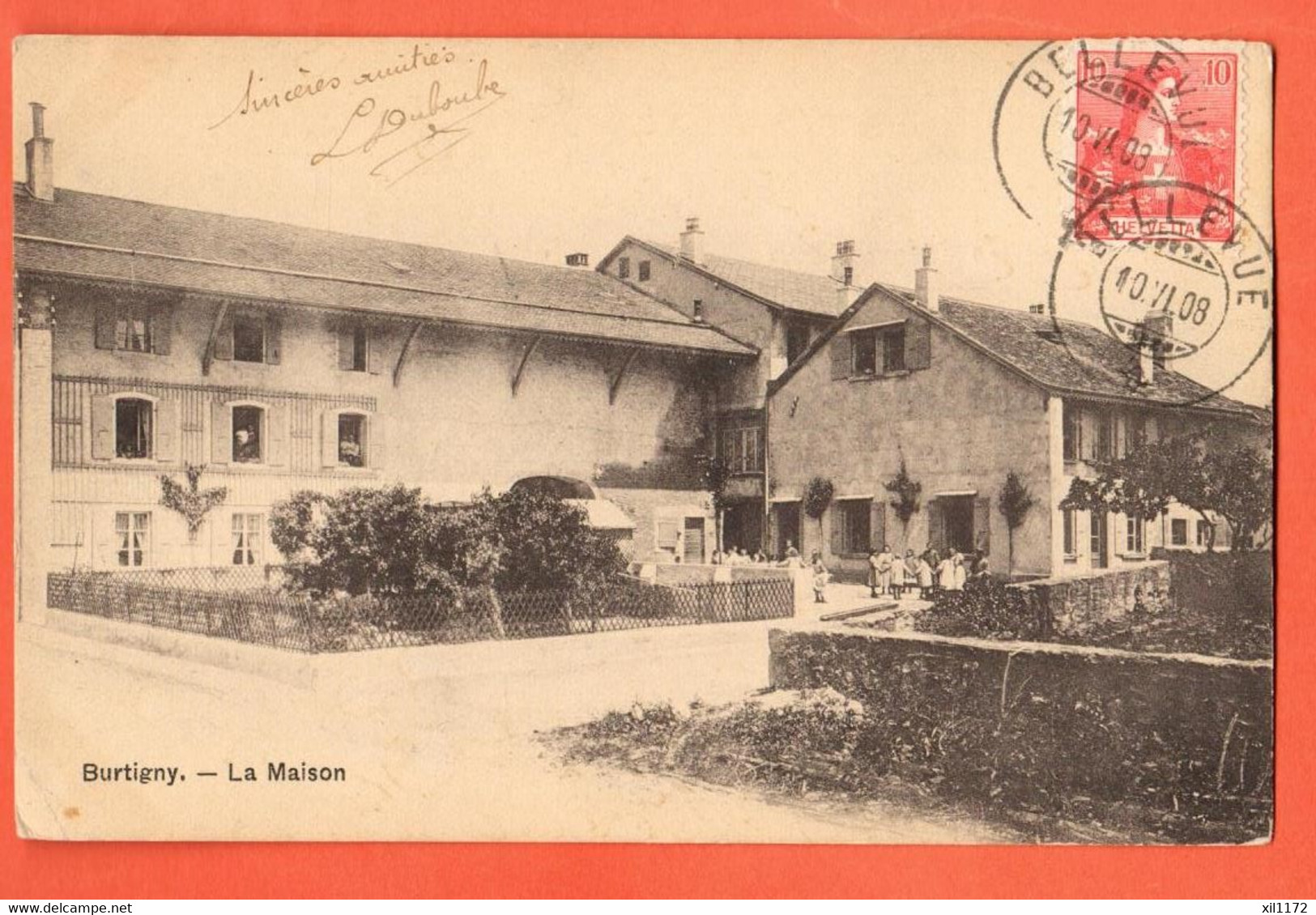 ZNG-30 Burtigny District De Nyon. La Maison  ANIME.  Circulé Avec Cachet Bellevue En 1908 Pour Paris - Burtigny