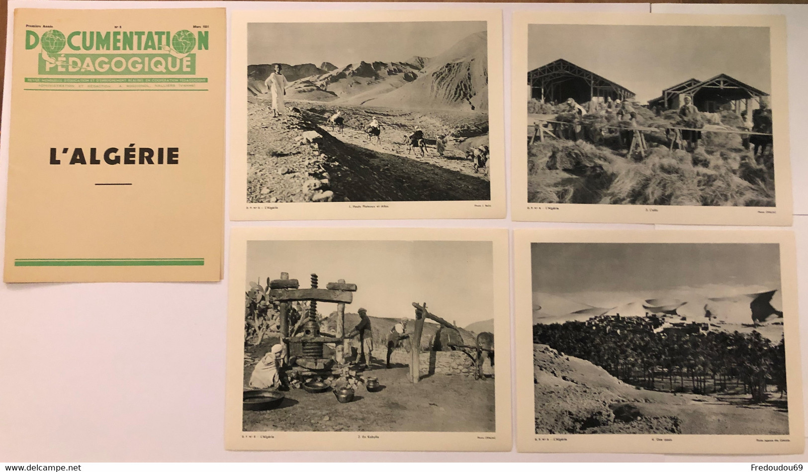 Documentation Pédagogique - Ecole - Géographie  - L'algérie - Mars 1951 - Fichas Didácticas