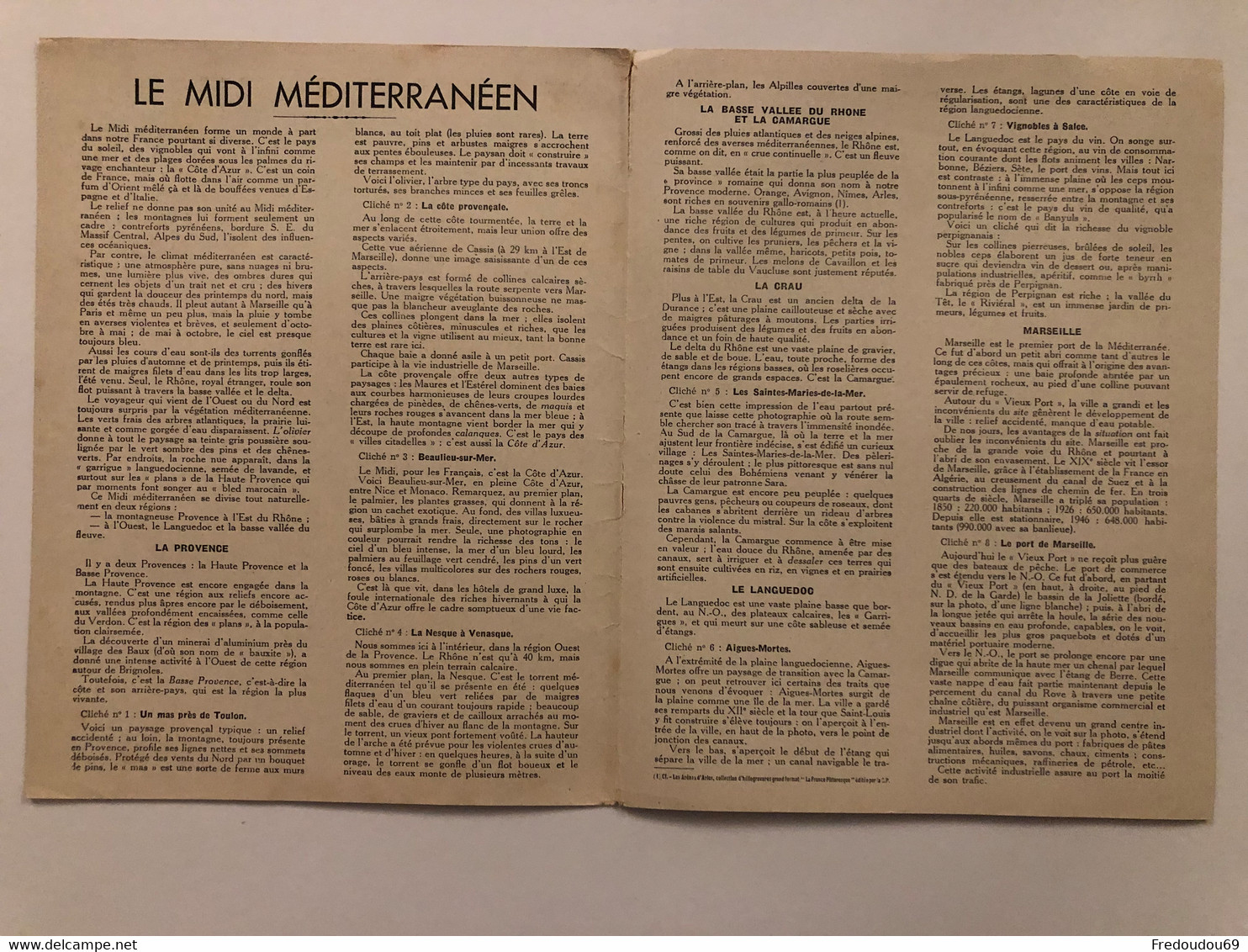 Documentation Pédagogique - Ecole - Géographie  - La Région Méditerranéenne - Juin 1951 - Fichas Didácticas