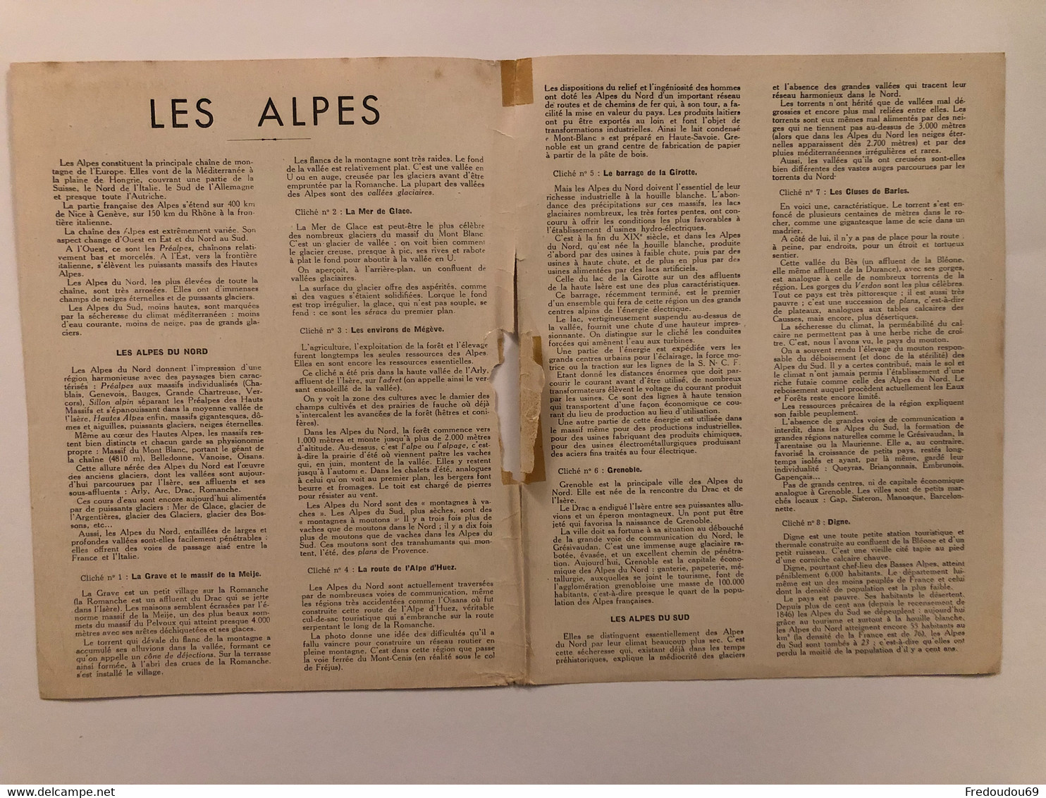 Documentation Pédagogique - Ecole - Géographie  - Les Alpes - Juillet 1951 - Fiches Didactiques