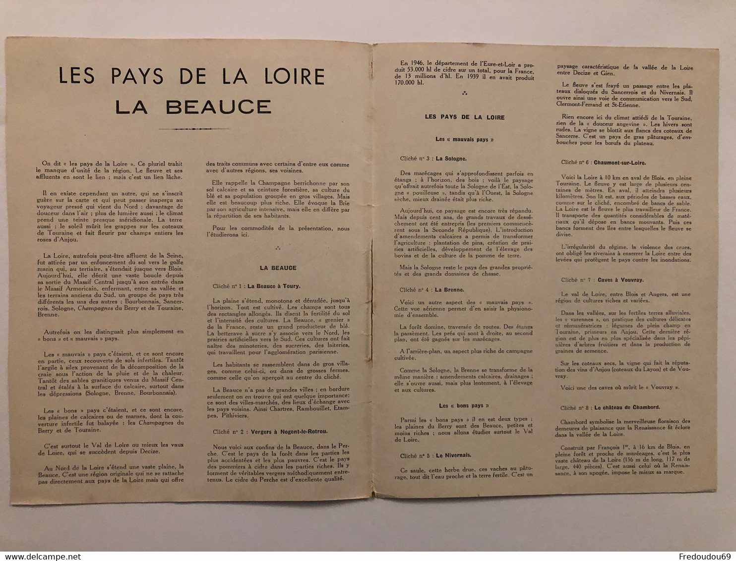 Documentation Pédagogique - Ecole - Géographie  - Les Pays De La Loire - Mars 1952 - Fiches Didactiques