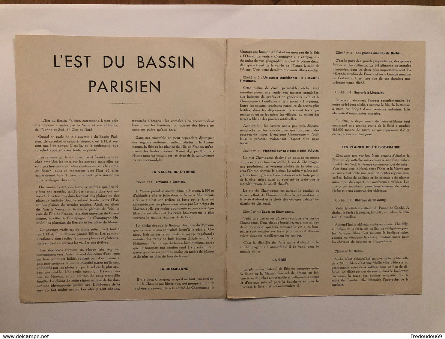 Documentation Pédagogique - Ecole - Géographie  - L'est Du Bassin Parisien - Mai1952 - Fichas Didácticas