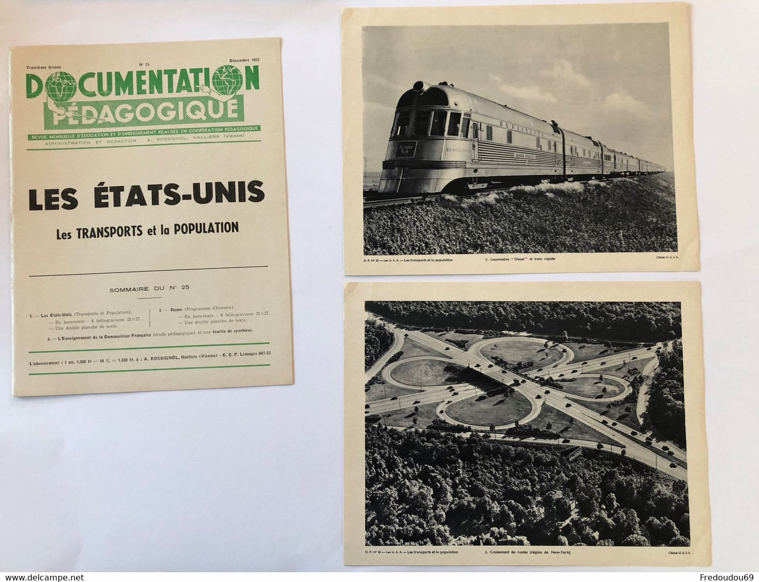 Documentation Pédagogique - Ecole - Géographie  - Les Etats Unis - Les Transports Et La Population - Décembre 1952 - Fiches Didactiques