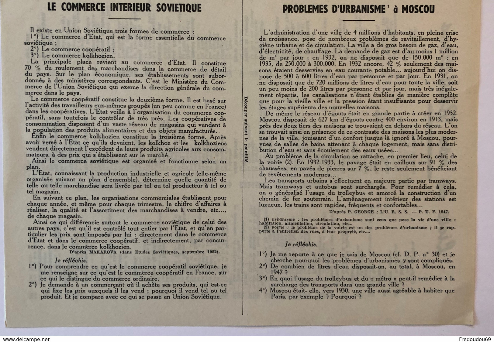 Documentation Pédagogique - Ecole - Géographie  - L'URSS - Les Paysages - Mars 1953 - Lesekarten