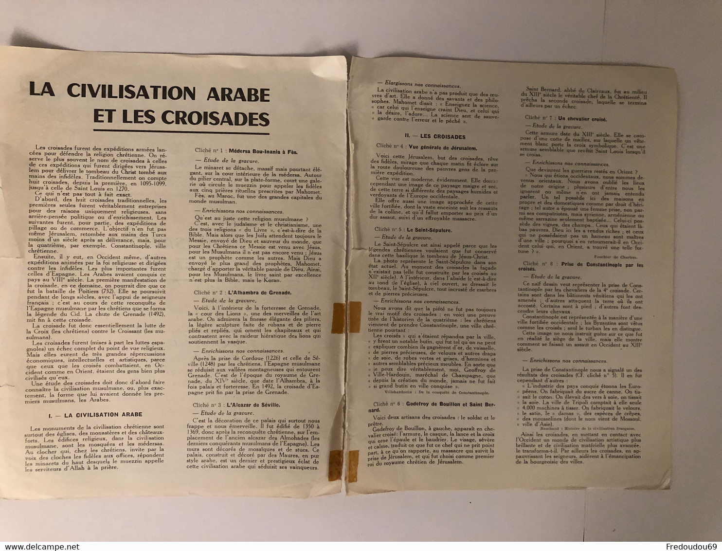 Documentation Pédagogique - Ecole - Géographie  - La Civilisation Arabe Et Les Croisades - Octobre 1953 - Fiches Didactiques