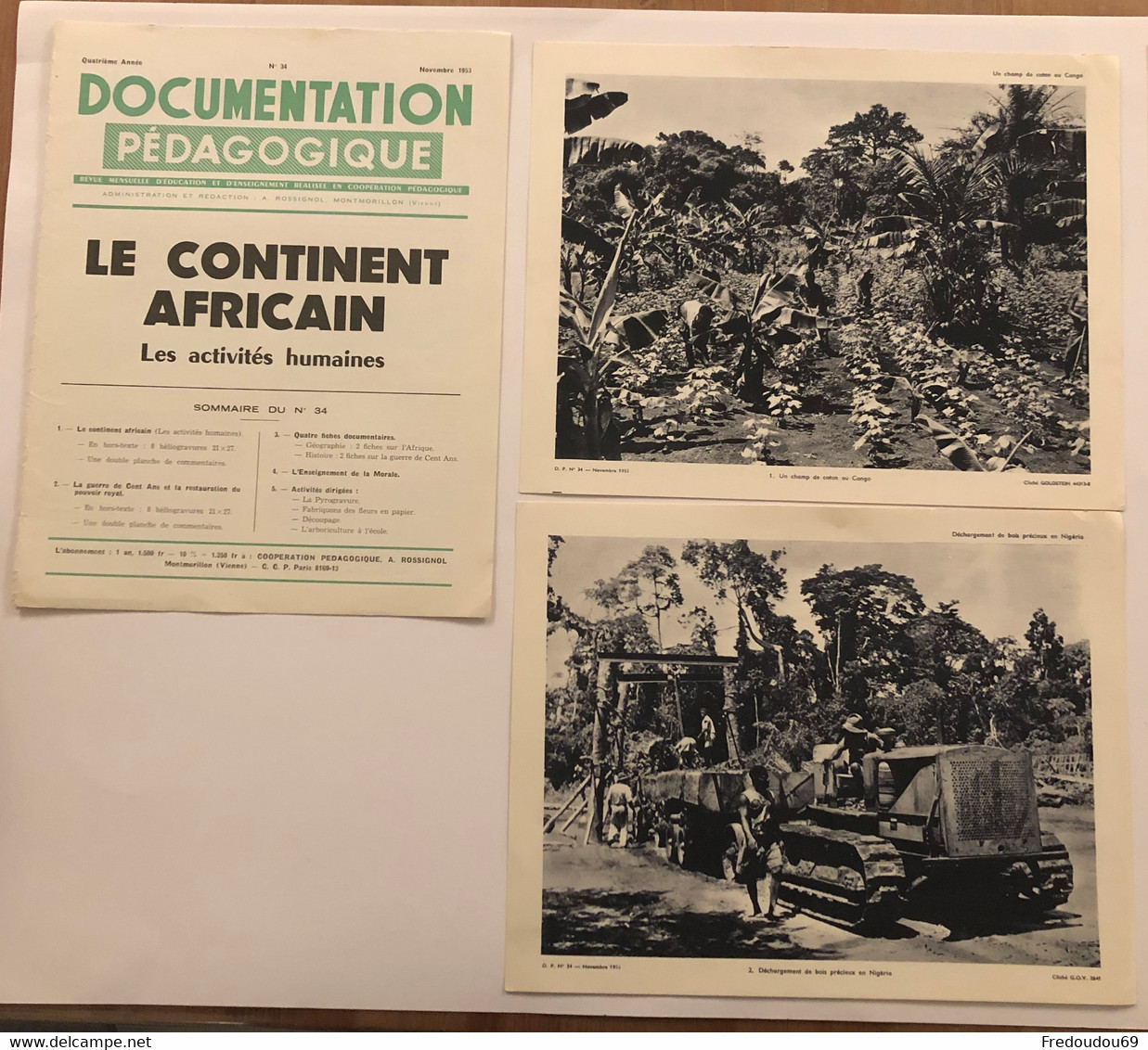 Documentation Pédagogique - Ecole - Géographie - Le Continent Africain - Les Activités Humaines - Novembre 1953 - Fichas Didácticas