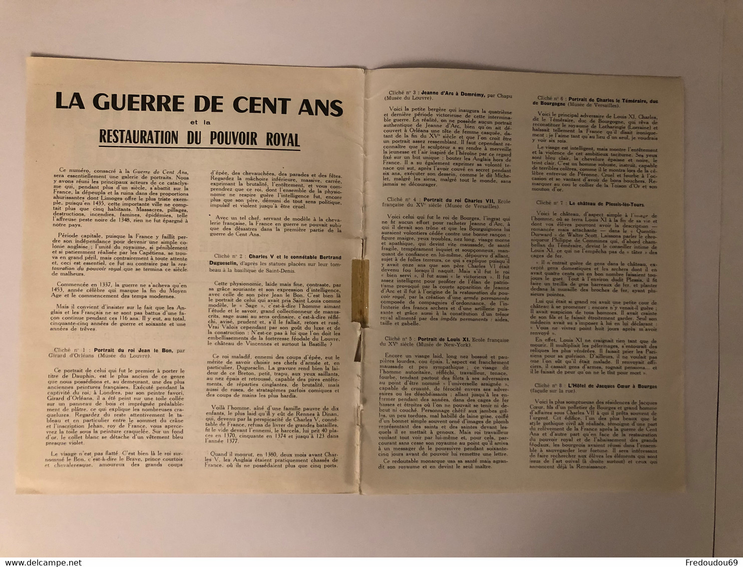 Documentation Pédagogique - Ecole - La guerre de cent ans et la restauration du pouvoir royal - Novembre 1953