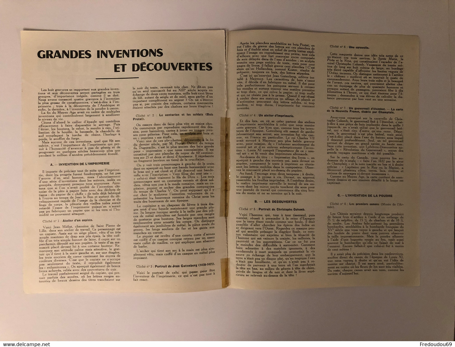 Documentation Pédagogique - Ecole - Géographie - Grandes Inventions Et Découvertes - Décembre 1953 - Fichas Didácticas