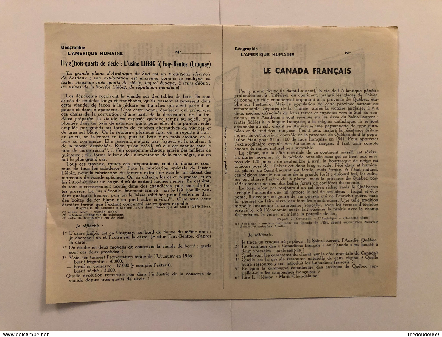 Documentation Pédagogique - Ecole - Géographie - Le Continent Américain - Les Activités Humaines - Janvier 1954 - Fichas Didácticas