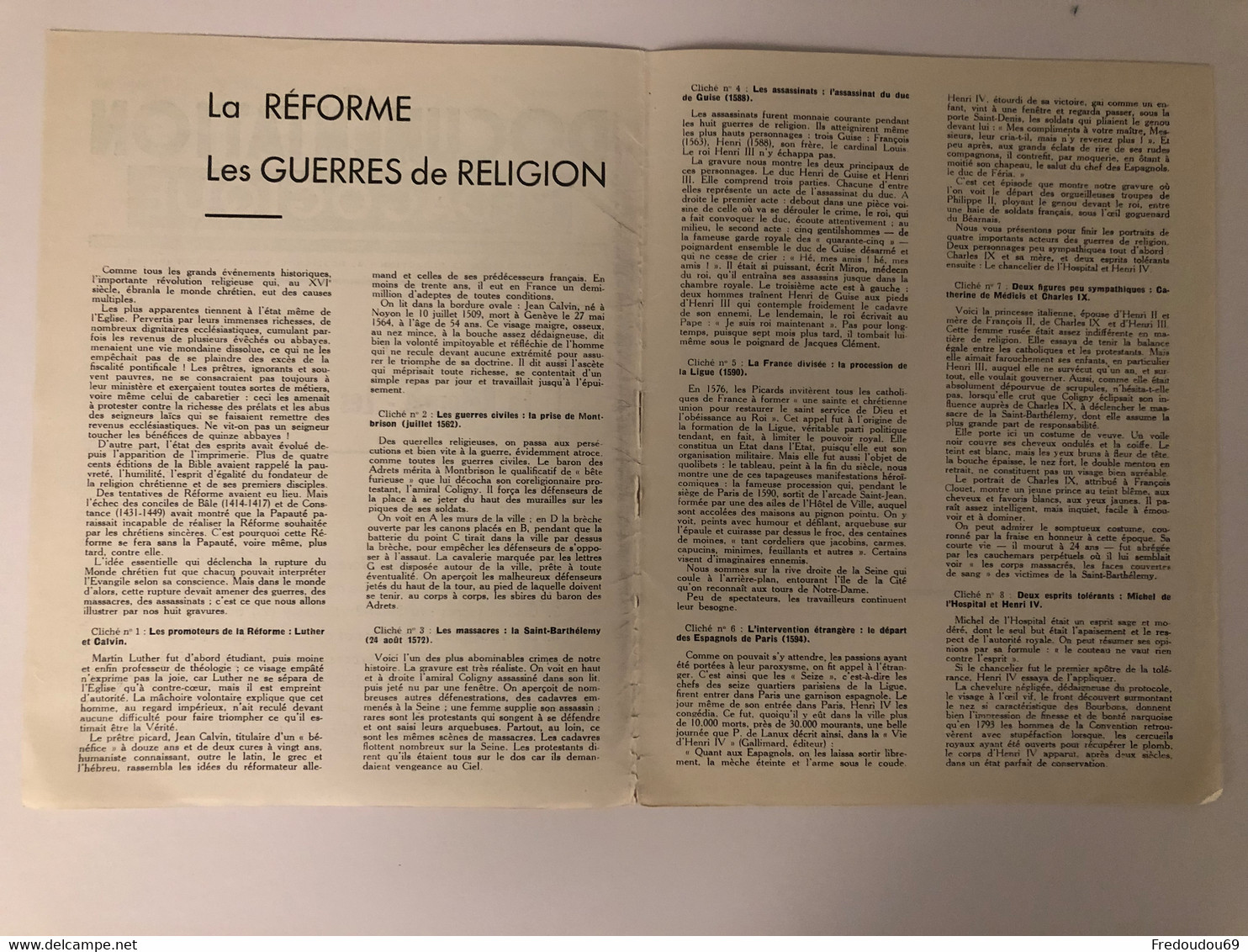 Documentation Pédagogique - Ecole - Histoire - La Réforme - Les Guerres De Religion - Février 1954 - Lesekarten