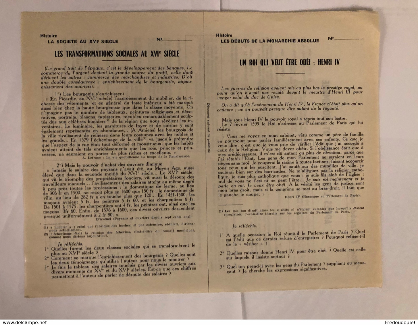 Documentation Pédagogique - Ecole - Histoire - Le Début De La Monarchie Absolue - Mars 1954 - Fichas Didácticas
