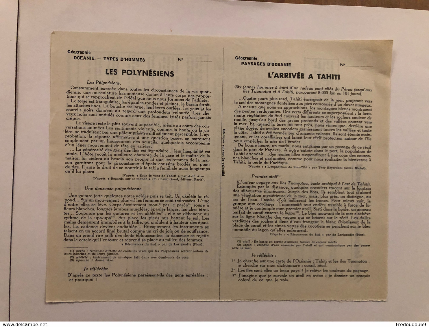 Documentation Pédagogique - Ecole - Géographie - L'océanie - Les Paysages Et Les Habitants - Avril 1954 - Fichas Didácticas